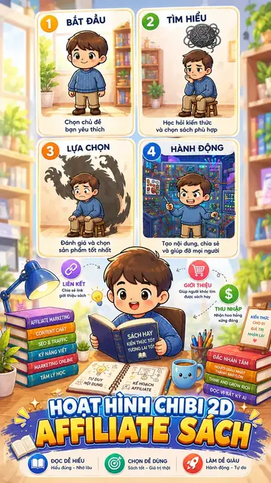 Tạo Video Nhân Vật Chibi 2D - Affiliate Sách