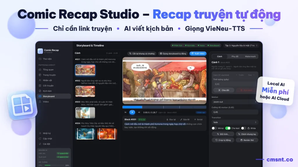Comic Recap – Tool tạo Video Review Truyện Tranh tự động bằng AI
