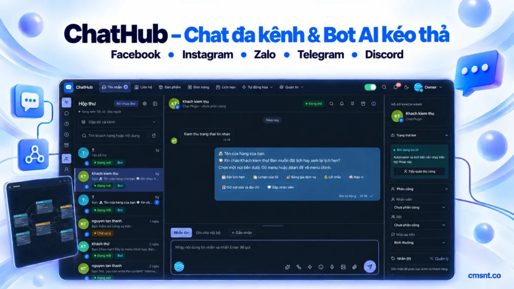 ChatHub - Tạo website quản lý chat đa kênh & tạo bot kéo thả với AI