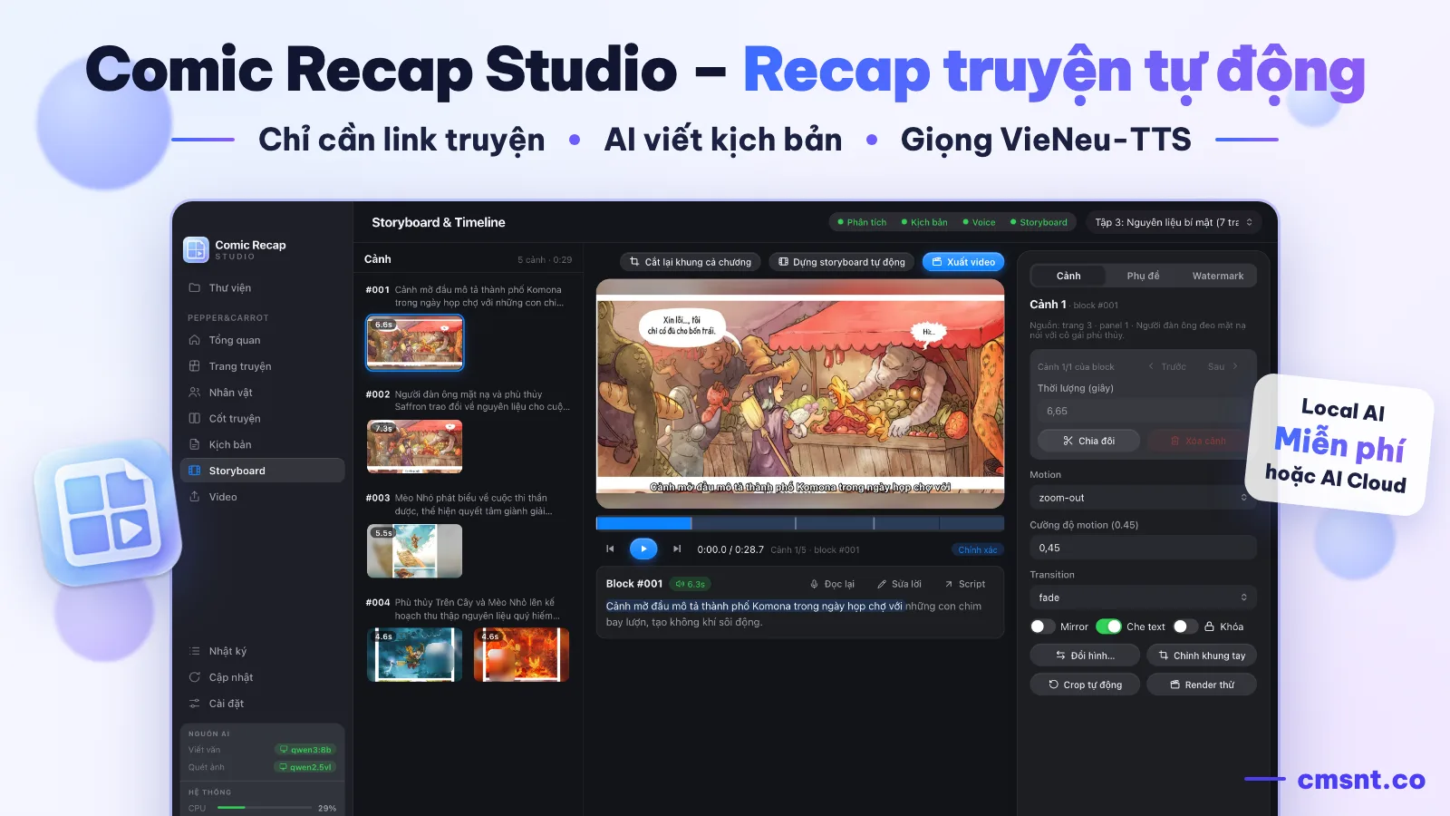 Comic Recap – Tool tạo Video Review Truyện Tranh tự động bằng AI
