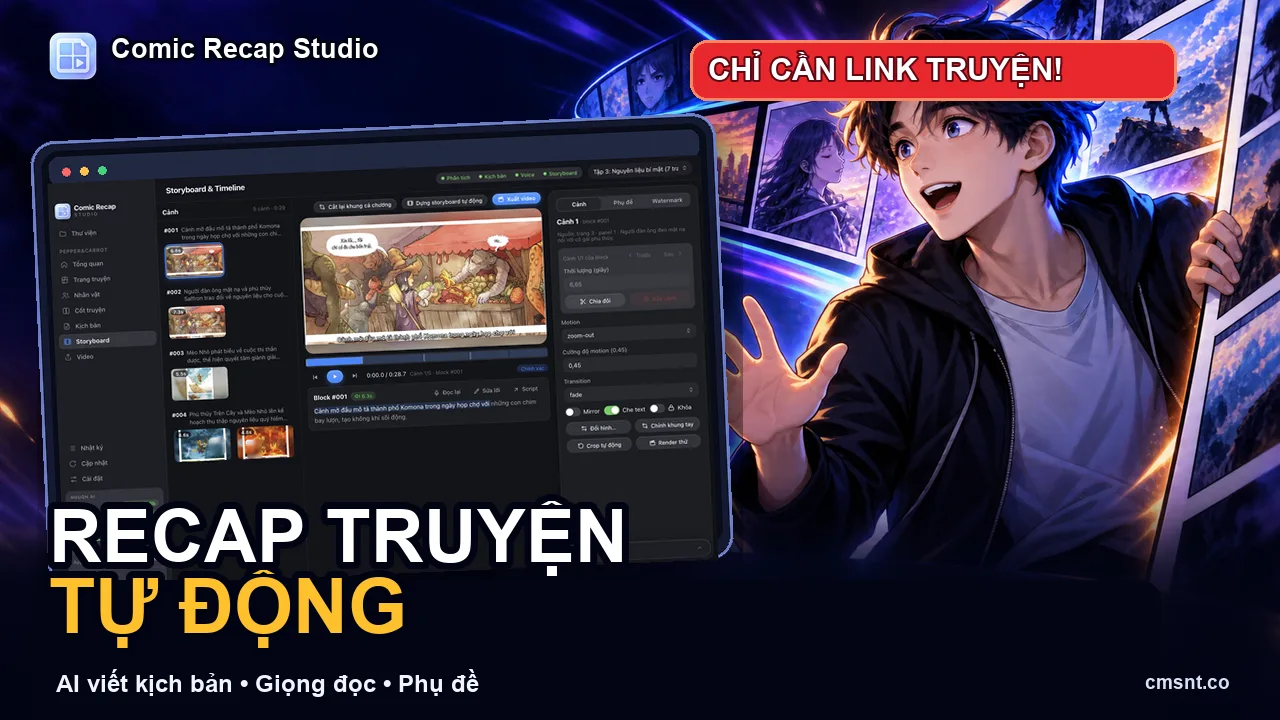 Demo Comic Recap Studio: tool recap truyện tự động từ A–Z, chỉ cần link truyện