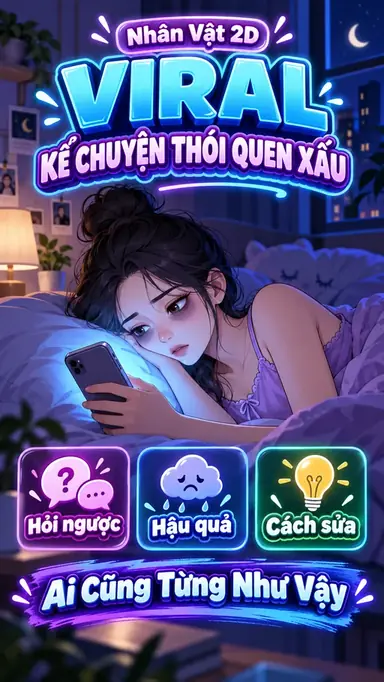 Tạo Video Nhân Vật 2D Viral Kể Thói Quen Xấu